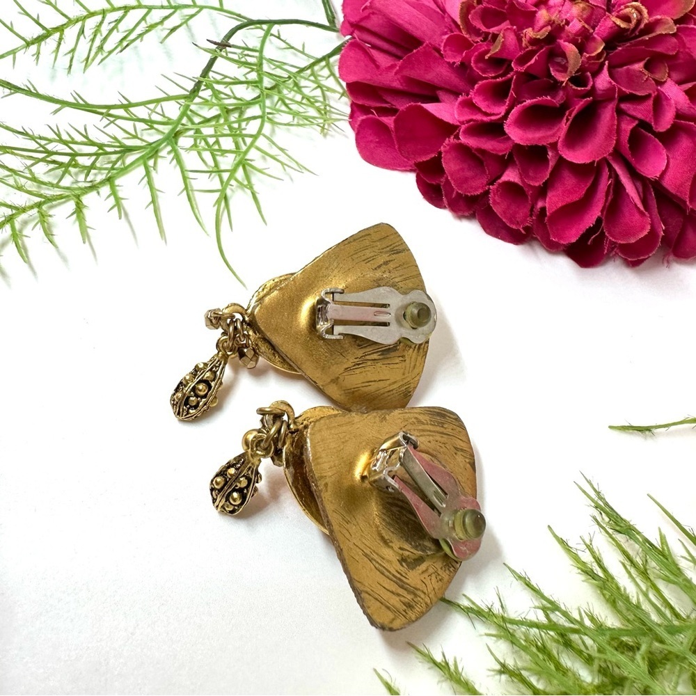 VINTAGE⚜️RETRO Orange Glass Cabochon Clip Earrings - Picture 4 of 5